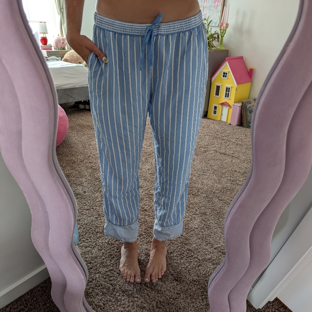 Light Blue and White Striped Linen Pants Size XL